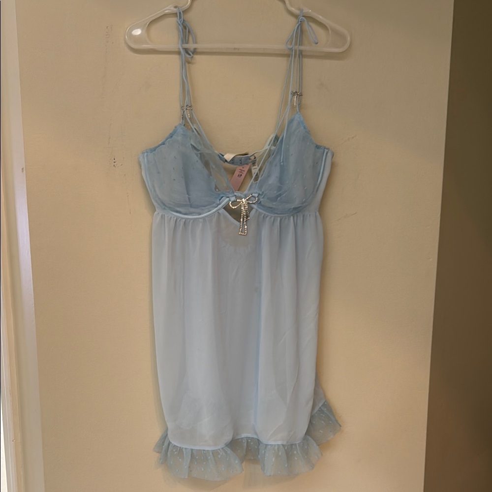 Light Blue Chemise with Ruffle Hem